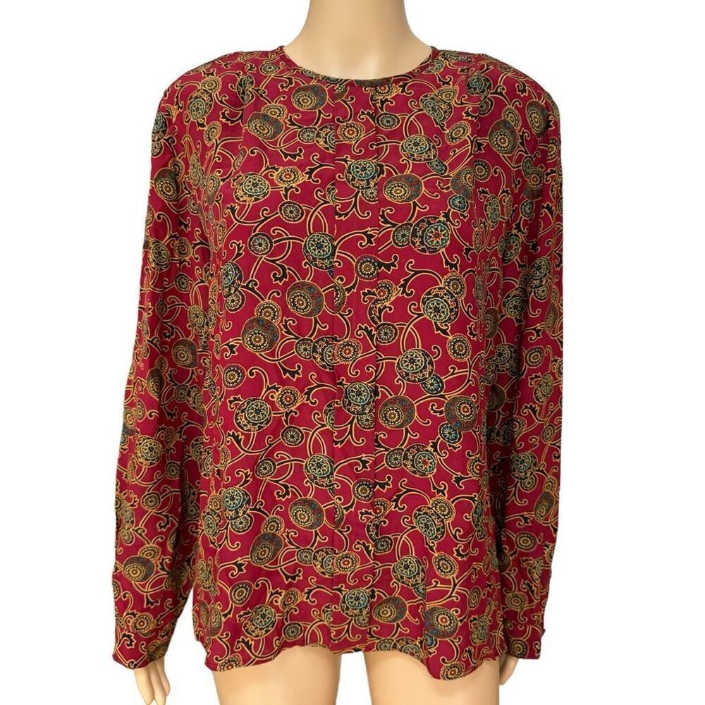 Kasper & company vintage 100% Silk Paisley Print Crewneck Blouse size 12